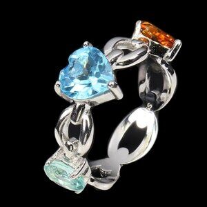 Natural Swiss Blue Topaz Apatite Citrine‎ 925 Sterling Silver Ring Sz 7